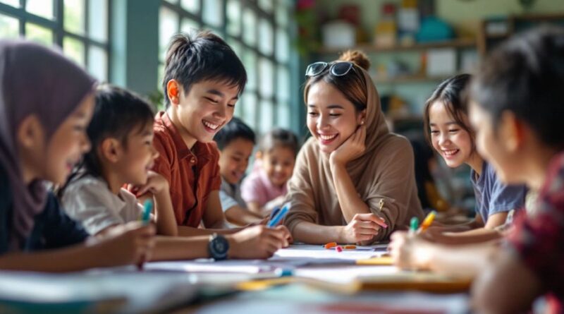 Kelas yang beragam dengan siswa belajar bersama.